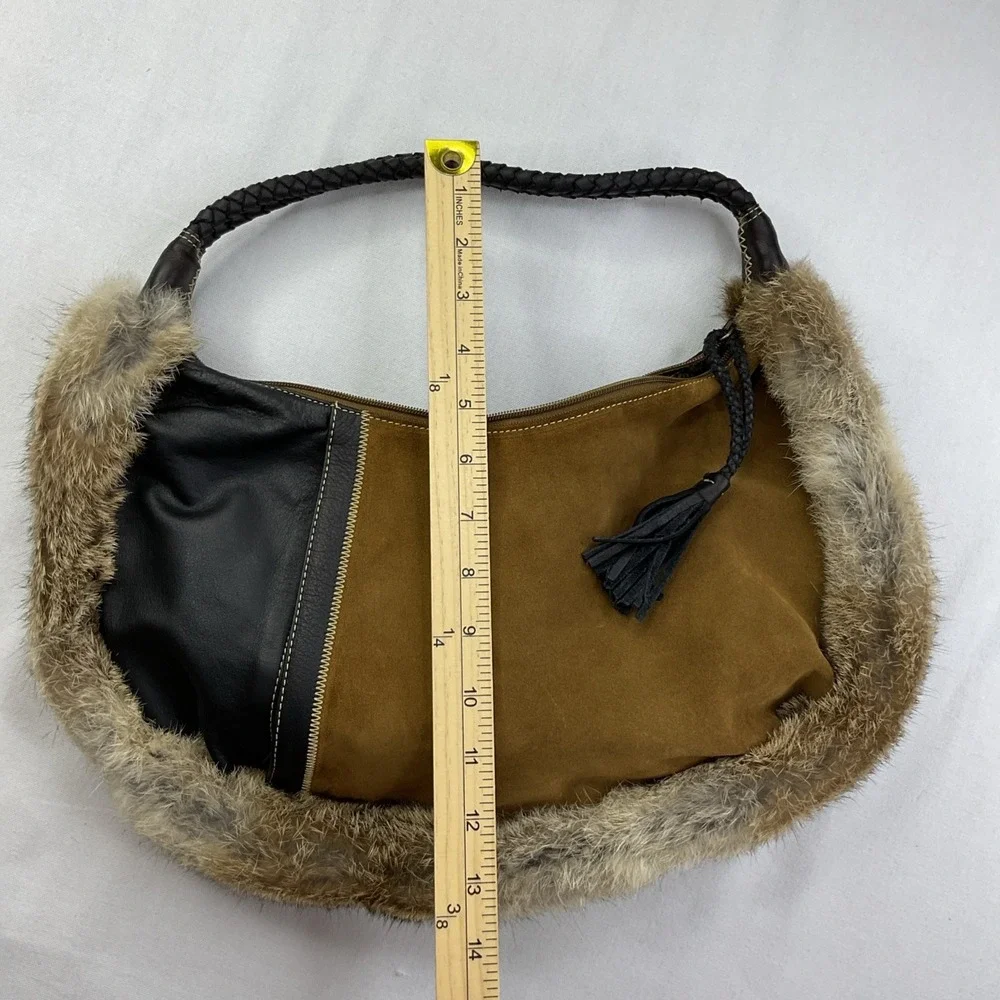 Maxx New York Purse Hobo Brown Leather Suede Fur Bag Shoulder Leather
